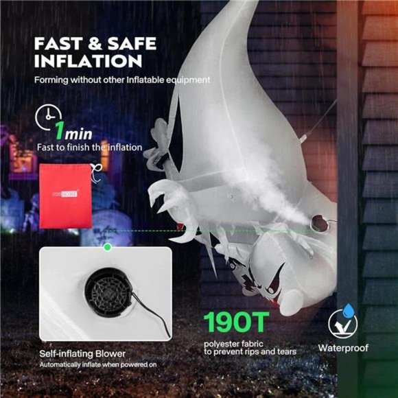 3.5ft Halloween Inflatable 3 Ghost Sword& Colorful Lights Broke Out from Window - Picture 4 of 6